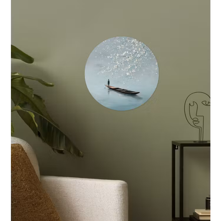 Bloesems - Minimalistisch - Wateroppervlak - Boot Wandcirkel behangsticker klein -sfeer2
