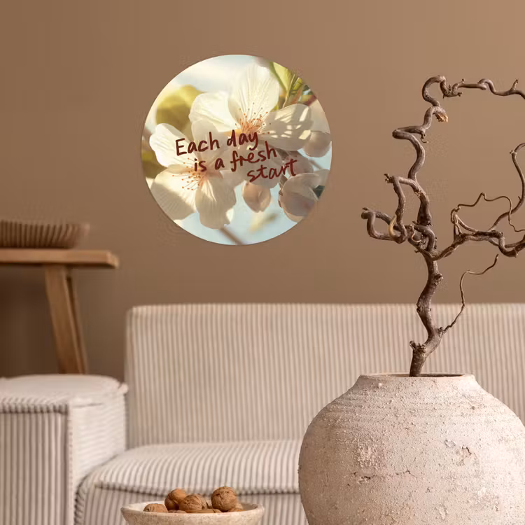 Bloesems - Zonlicht - Quote - Wit Wandcirkel behangsticker klein -sfeer1