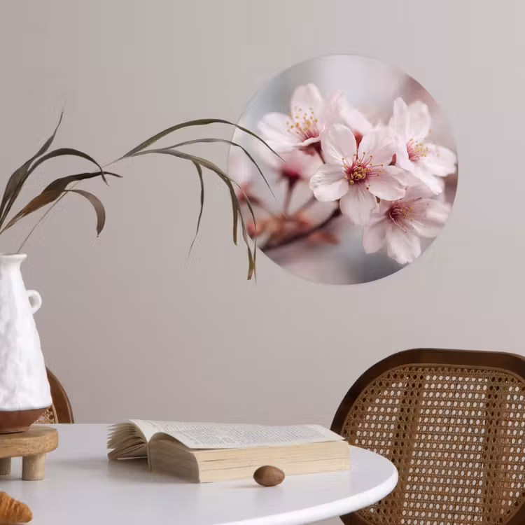 Bloesems - Meeldraden - Geel - Wazig Wandcirkel behangsticker klein -sfeer3