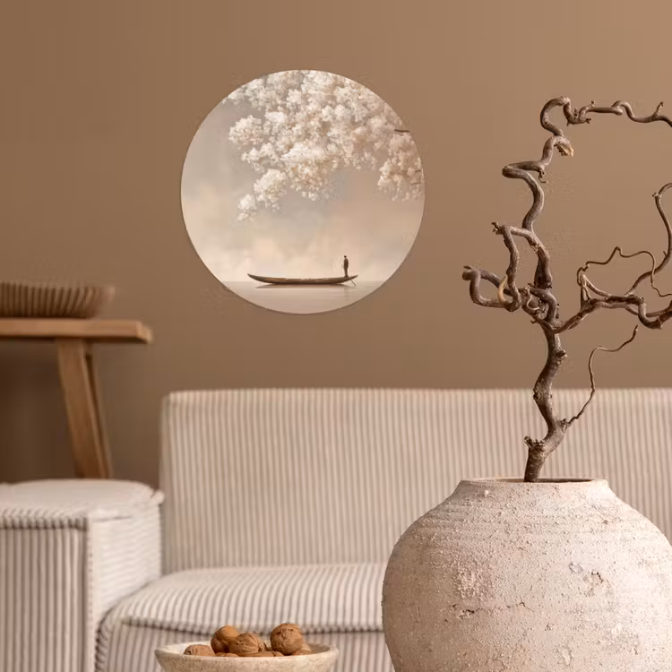 Bloesems - Wit - Boot - Minimalistisch Wandcirkel behangsticker klein -sfeer1