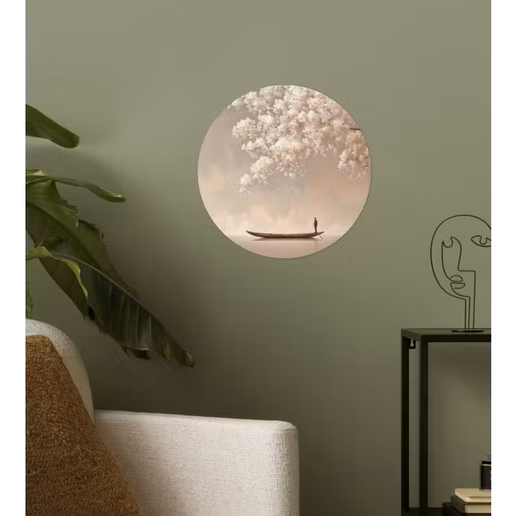 Bloesems - Wit - Boot - Minimalistisch Wandcirkel behangsticker klein -sfeer2