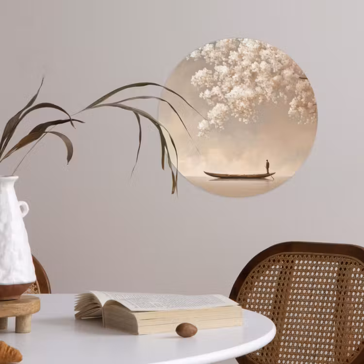 Bloesems - Wit - Boot - Minimalistisch Wandcirkel behangsticker klein -sfeer3