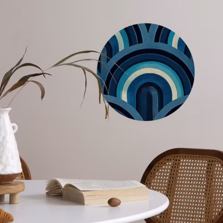 Bogen - Geometrisch - Patroon - Blauw - Retro Wandcirkel behangsticker klein 186 -sfeer3