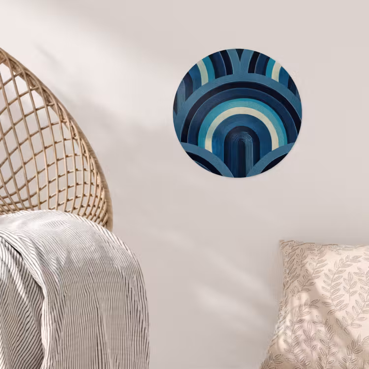 Bogen - Geometrisch - Patroon - Blauw - Retro Wandcirkel behangsticker klein 186 -sfeer4