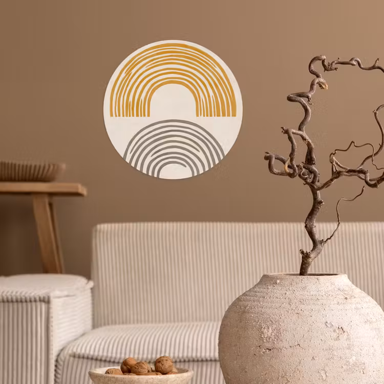 Bogen - Lijnen - Oranje - Minimalistisch Wandcirkel behangsticker klein -sfeer1