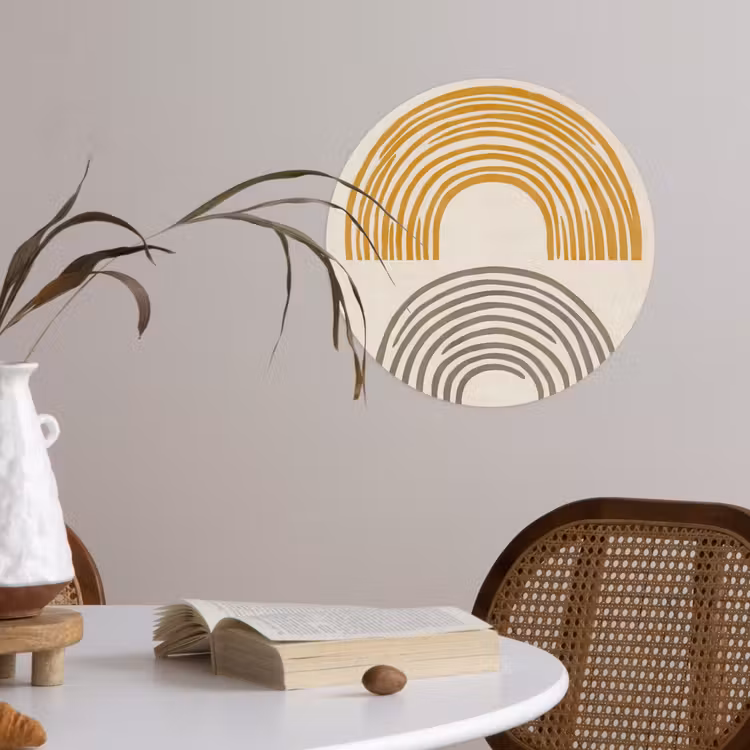 Bogen - Lijnen - Oranje - Minimalistisch Wandcirkel behangsticker klein -sfeer3