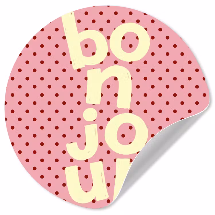 Bonjour - Stippen - Roze- Geel Wandcirkel behangsticker klein -3d