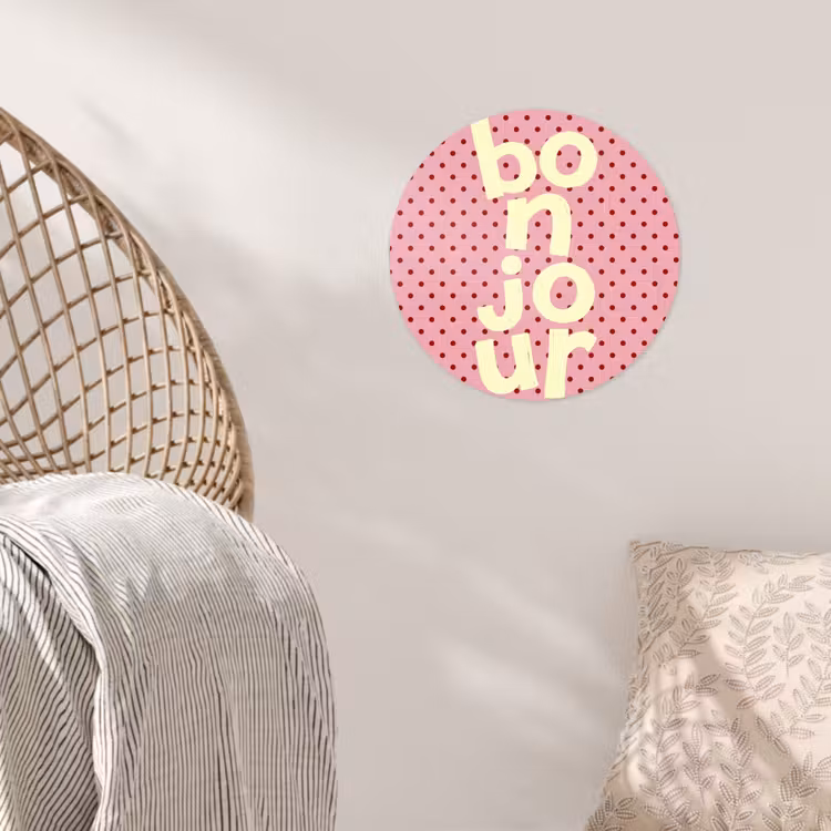 Bonjour - Stippen - Roze- Geel Wandcirkel behangsticker klein -sfeer4