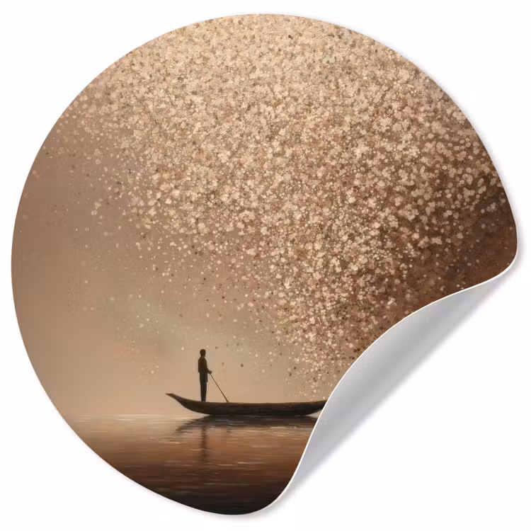 Bootje - Blaadjes - Goud - Water Wandcirkel behangsticker klein -3d