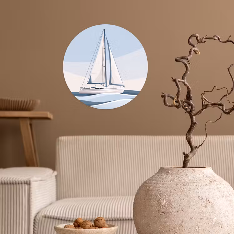 Boot - Zeil - Zee - Modern - Beige Wandcirkel behangsticker klein -sfeer1