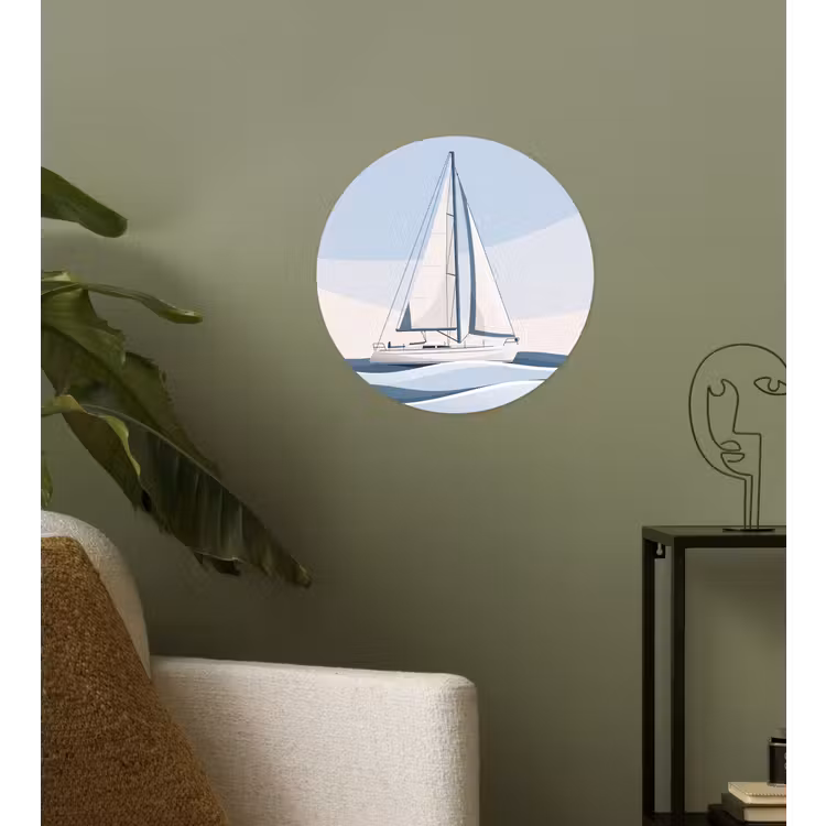 Boot - Zeil - Zee - Modern - Beige Wandcirkel behangsticker klein -sfeer2