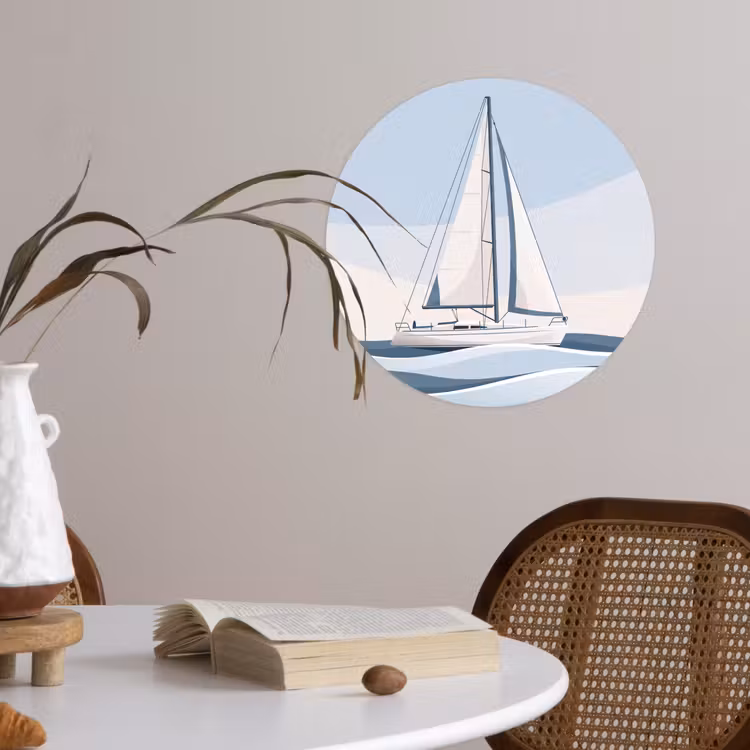 Boot - Zeil - Zee - Modern - Beige Wandcirkel behangsticker klein -sfeer3