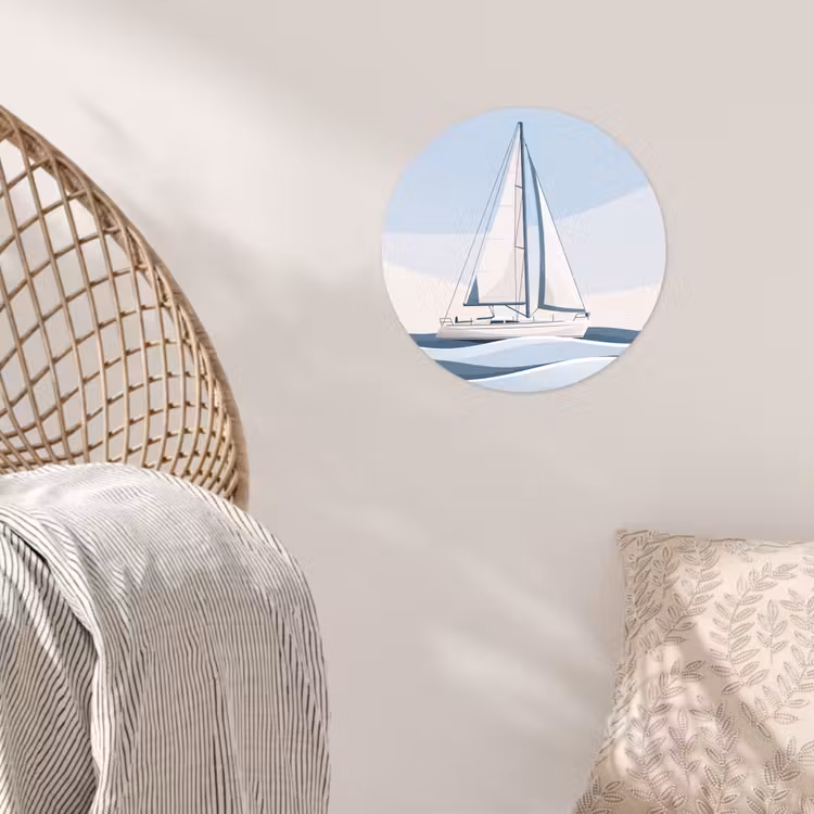Boot - Zeil - Zee - Modern - Beige Wandcirkel behangsticker klein -sfeer4