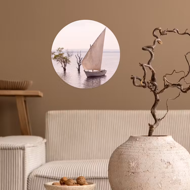 Boot - Zeil - Water - Tropisch - Natuur Wandcirkel behangsticker klein -sfeer1