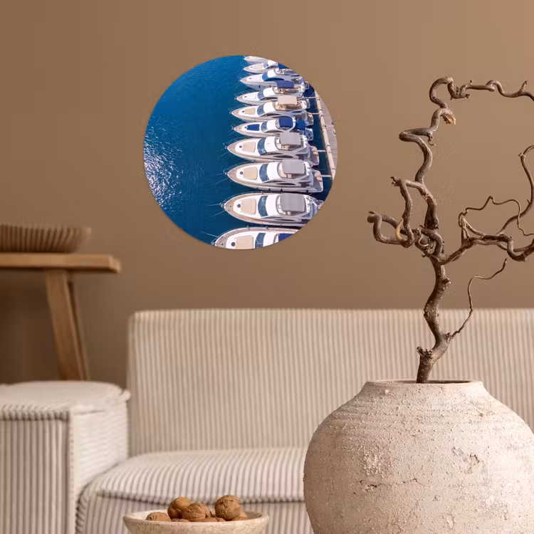 Boot - Jachthaven - Water - Zomer - Blauw Wandcirkel behangsticker klein -sfeer1