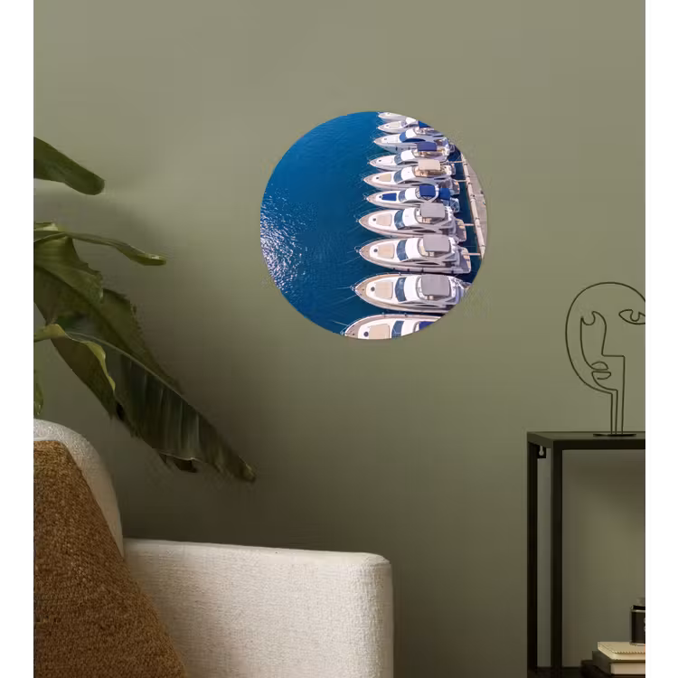 Boot - Jachthaven - Water - Zomer - Blauw Wandcirkel behangsticker klein -sfeer2