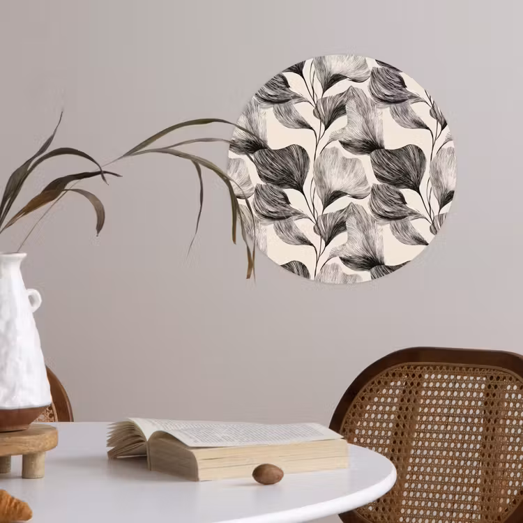 Botanisch - Bladeren - Zwart Wandcirkel behangsticker klein 186 -sfeer3