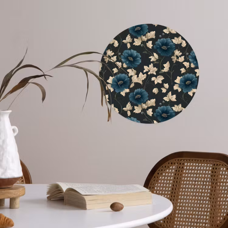 Botanisch - Bloemen - Blauw Wandcirkel behangsticker klein 186 -sfeer3