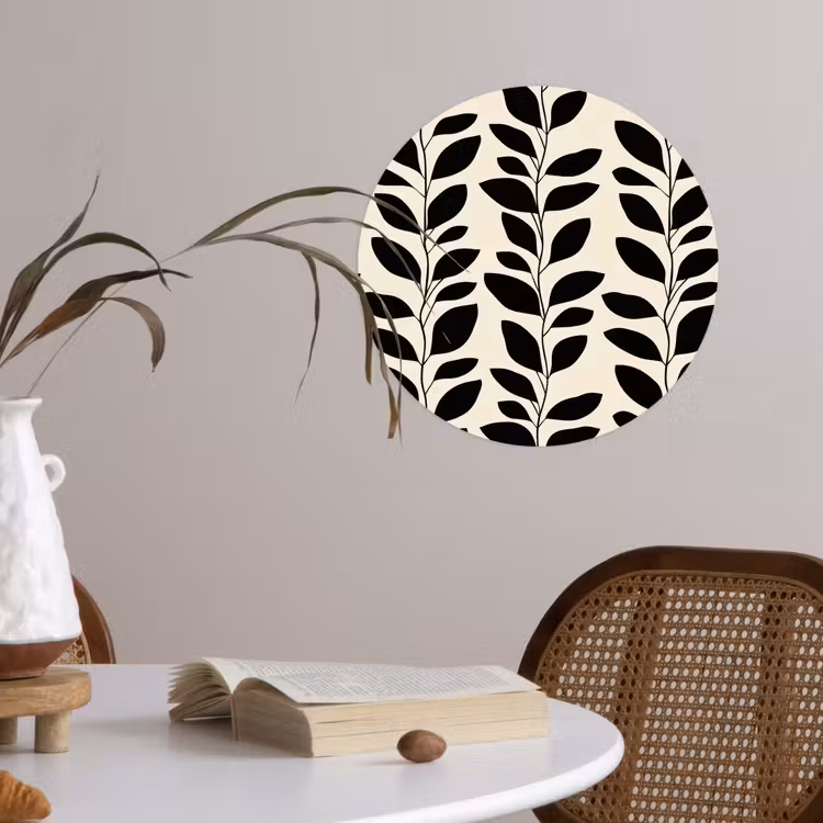 Botanisch - Dessin - Zwart - Beige Wandcirkel behangsticker klein 186 -sfeer3