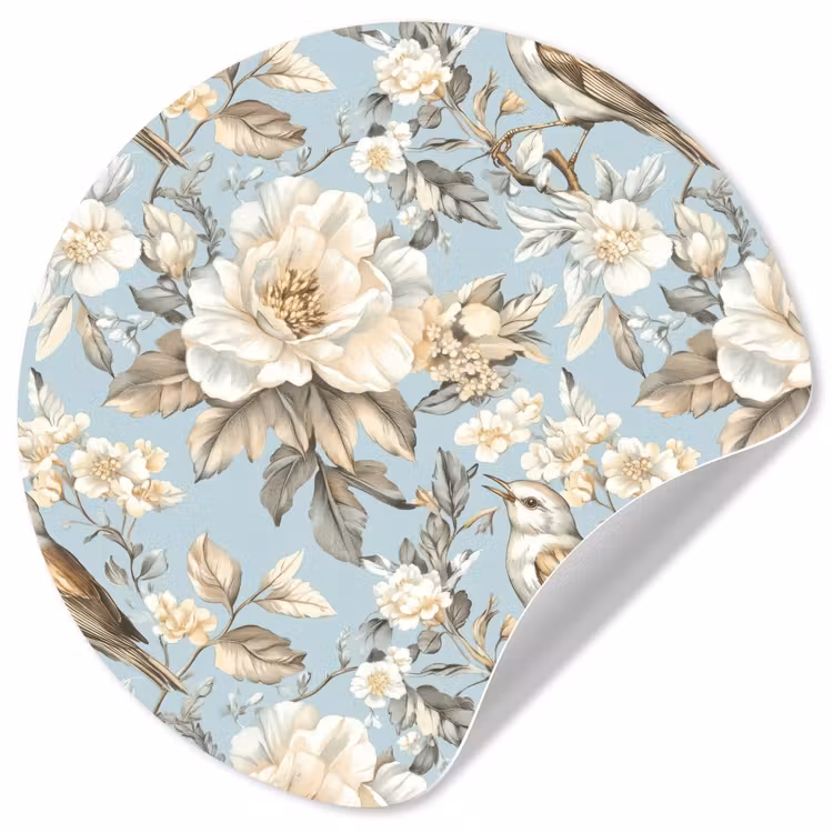 Botanisch - Zangvogel - Blauw Wandcirkel behangsticker klein 186 -3d