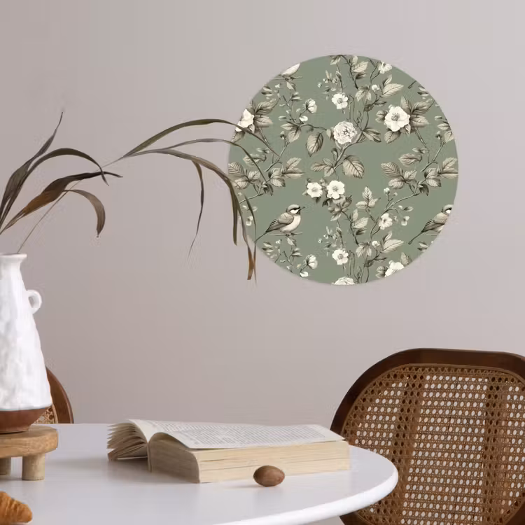 Botanisch - Vogels - Groen Wandcirkel behangsticker klein 186 -sfeer3