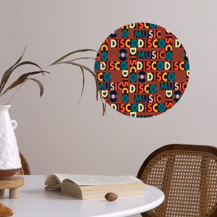 Bruin - Retro - Disco - Patroon Wandcirkel behangsticker klein 186 -sfeer3