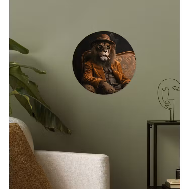 Bril - Leeuw - Bank - Hoed Wandcirkel behangsticker klein -sfeer2