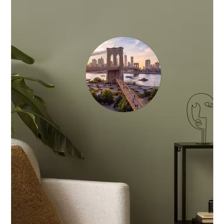 Brug - Rivier - Stad - Zonsondergang - Architectuur Wandcirkel behangsticker klein -sfeer2
