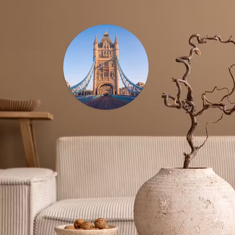 Brug - Toren - Architectuur - Klassiek - Blauw Wandcirkel behangsticker klein -sfeer1