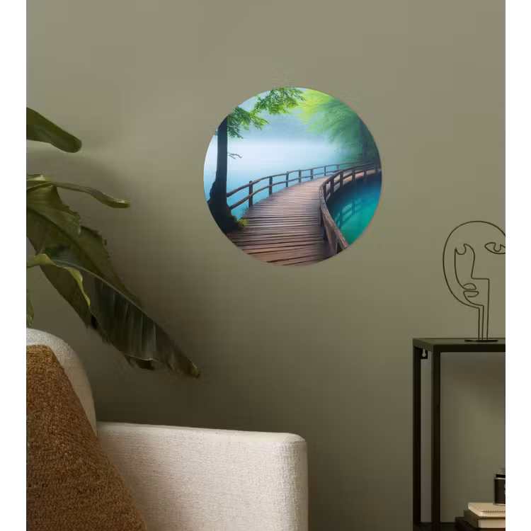 Brug - Water - Rivier - Bos Wandcirkel behangsticker klein -sfeer2
