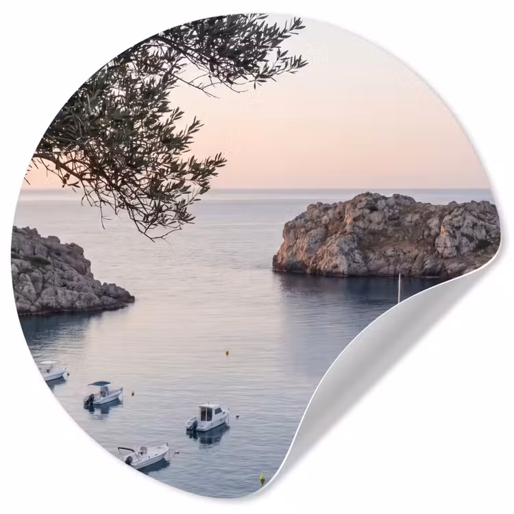 Runde Tapete - Bucht – Boote – Sonnenuntergang - Baai - boten - zonsondergang Wandcirkel behangsticker klein