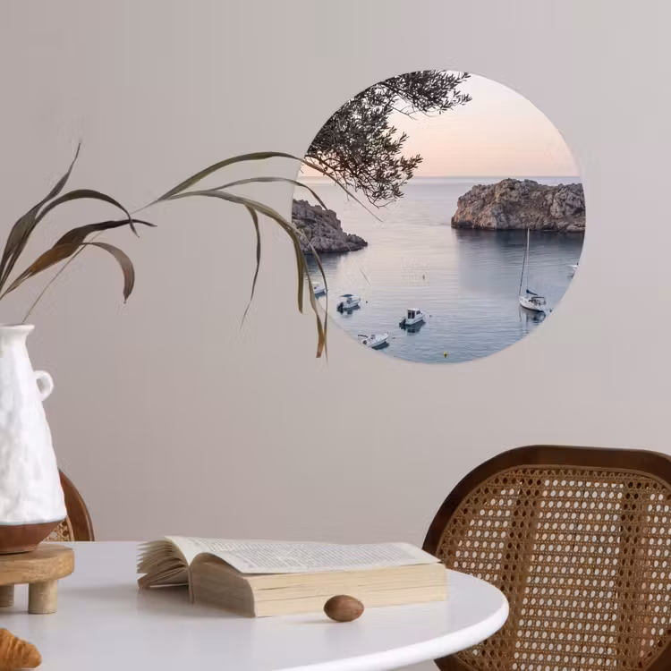Runde Tapete - Bucht – Boote – Sonnenuntergang - Baai - boten - zonsondergang Wandcirkel behangsticker klein