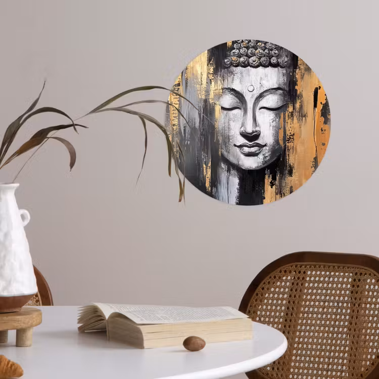 Boedhha - Penseelstreken - Goud - Abstract Wandcirkel behangsticker klein -sfeer3