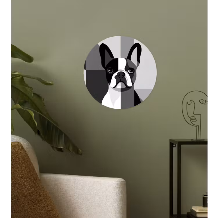 Buldog - Zwart - Abstract - Vlakken Wandcirkel behangsticker klein -sfeer2