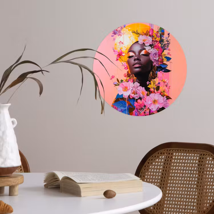 Kleurrijk - Bloemen - Vrouw - Zon Wandcirkel behangsticker klein -sfeer3