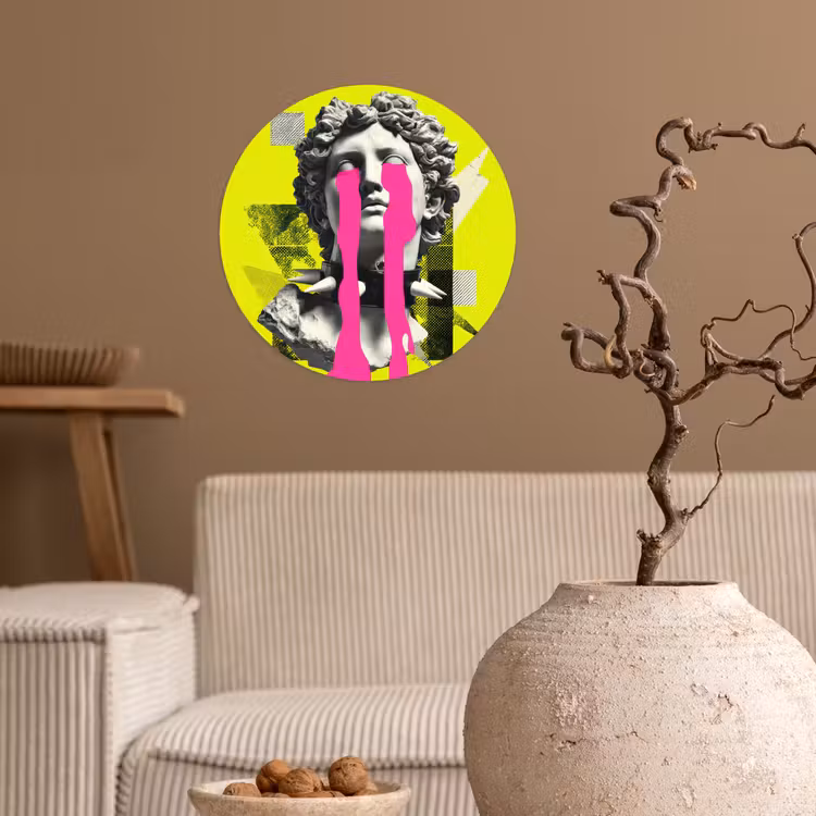 Buste - Verf - Geel Wandcirkel behangsticker klein -sfeer1