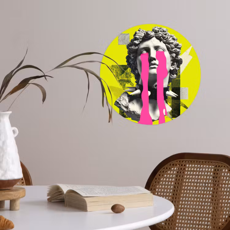 Buste - Verf - Geel Wandcirkel behangsticker klein -sfeer3