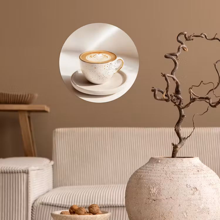 Cappuccino - Schuim - Schotel - Beige Wandcirkel behangsticker klein -sfeer1