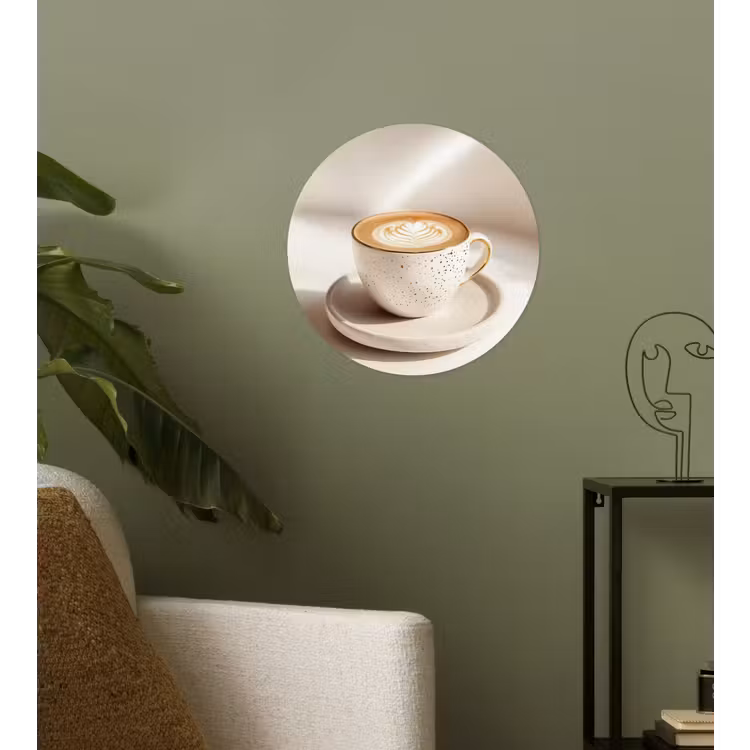 Cappuccino - Schuim - Schotel - Beige Wandcirkel behangsticker klein -sfeer2
