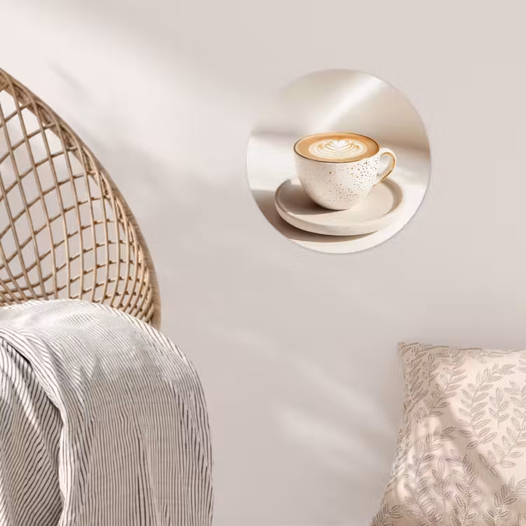 Cappuccino - Schuim - Schotel - Beige Wandcirkel behangsticker klein -sfeer4