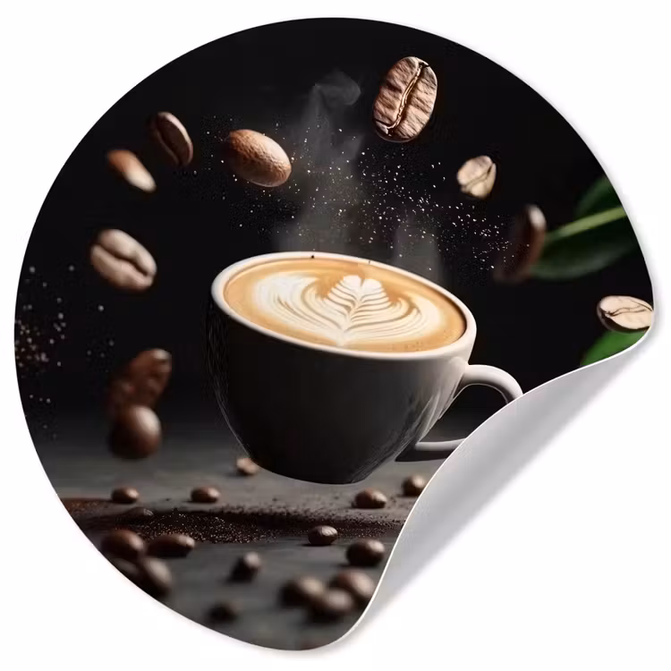 Cappuccino - Kop - Bonen - Bruin Wandcirkel behangsticker klein -3d