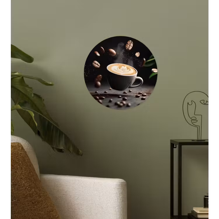 Cappuccino - Kop - Bonen - Bruin Wandcirkel behangsticker klein -sfeer2