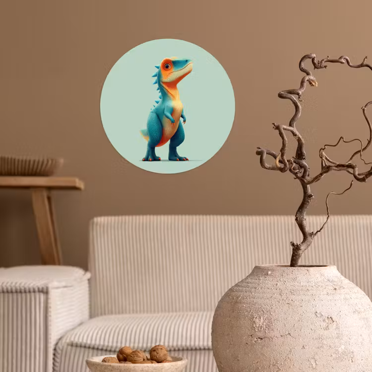 Cartoon - Dino - Oranje - Stekels Wandcirkel behangsticker klein -sfeer1