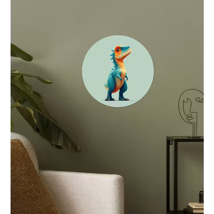 Cartoon - Dino - Oranje - Stekels Wandcirkel behangsticker klein -sfeer2