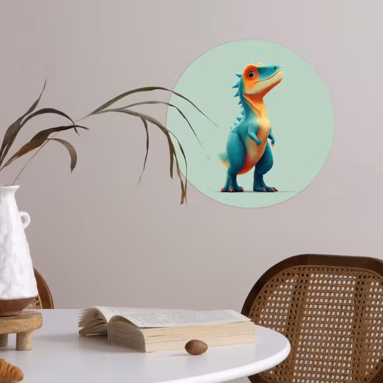 Cartoon - Dino - Oranje - Stekels Wandcirkel behangsticker klein -sfeer3