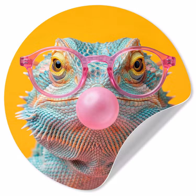 Kameleon - Kauwgom - Kleurrijk Wandcirkel behangsticker klein -3d