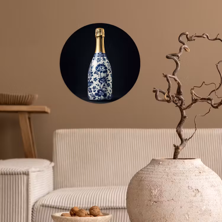 Champagne - Bloemen - Goud - Chique Wandcirkel behangsticker klein -sfeer1