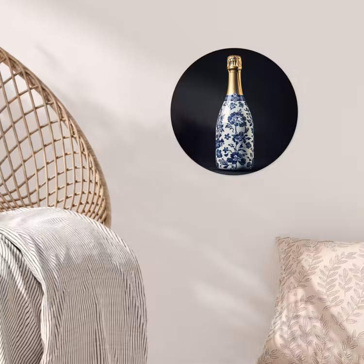 Champagne - Bloemen - Goud - Chique Wandcirkel behangsticker klein -sfeer4