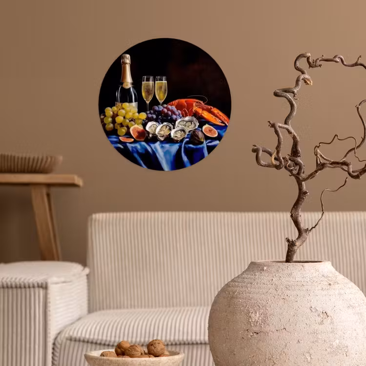 Champagne - Luxe - Oesters Wandcirkel behangsticker klein -sfeer1