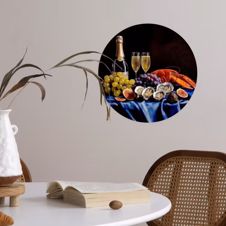Champagne - Luxe - Oesters Wandcirkel behangsticker klein -sfeer3